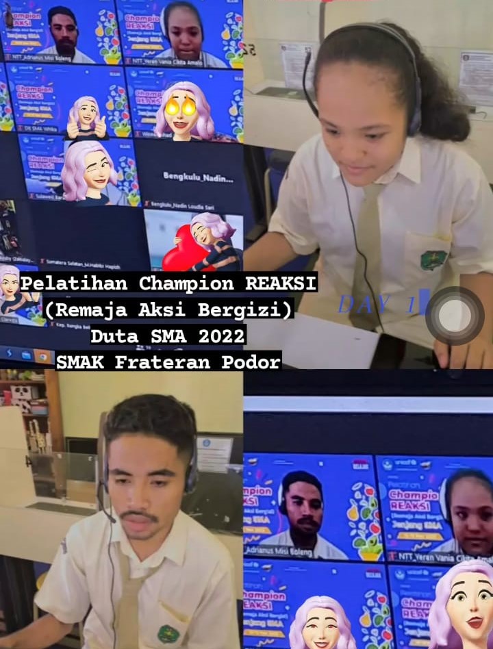 Andris & Rista dalam zoom meeting Pelatihan Champion REAKSI (Remaja Aksi Bergizi)
